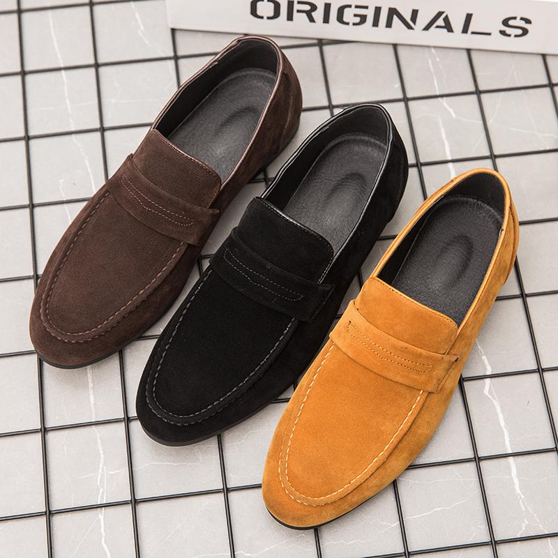 Fashion Spring New Suede Casual Men Shoes Fashion Slip On Loafers Male Leather Comfortable Flat Shoes Moccasins Classic Driving Shoes