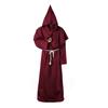 4Pcs/Set Halloween Cloak Costume Medieval Monk Robe Wizard Cosplay Dance Fabric Cape with Strong Drape Big Hat Necklace Waist Rope
