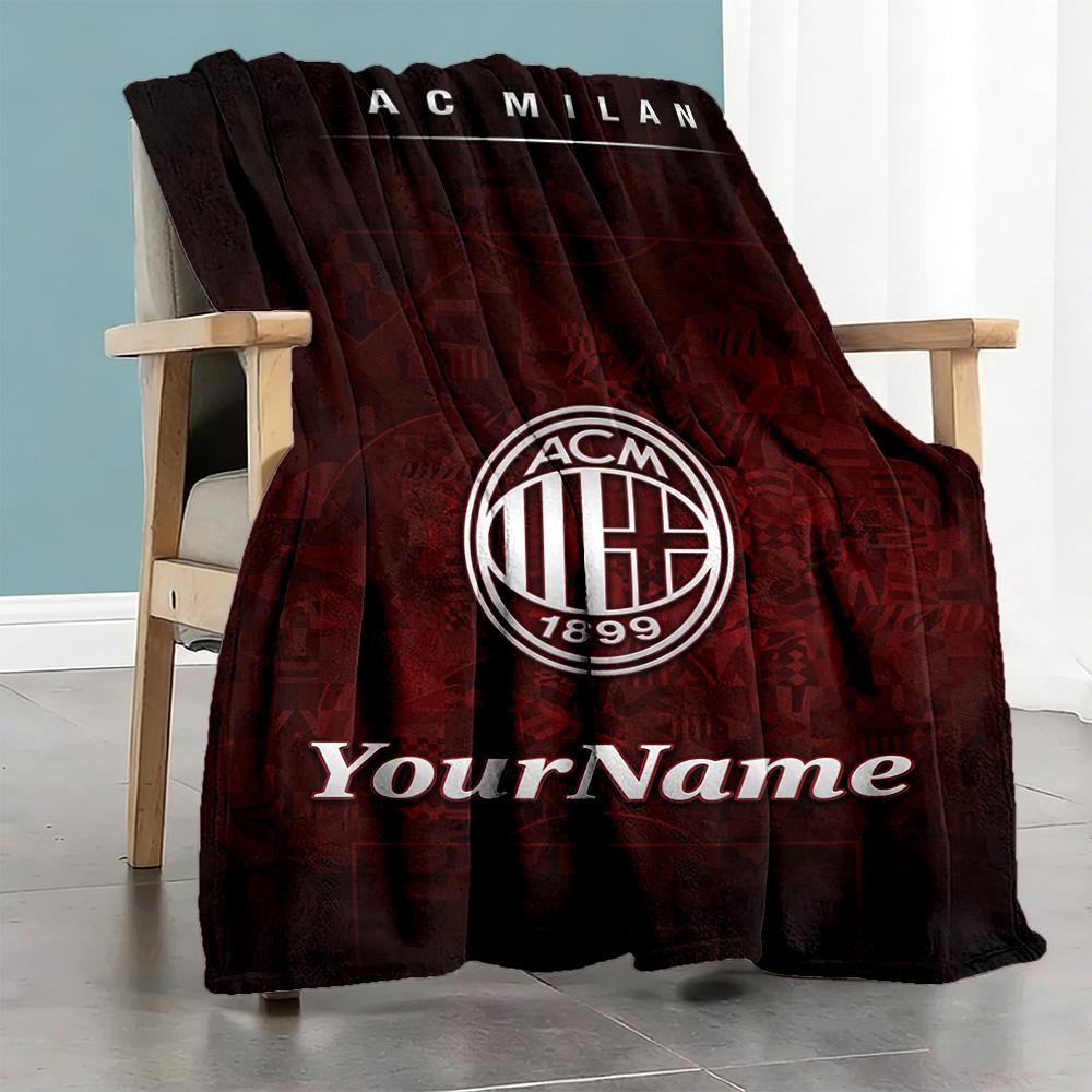 Ac Milan Customize Text Blanket Throw Customizable Blanket Soft Warm Cozy Versatile for Chair Seaside Nap Livingroom for All Occasions