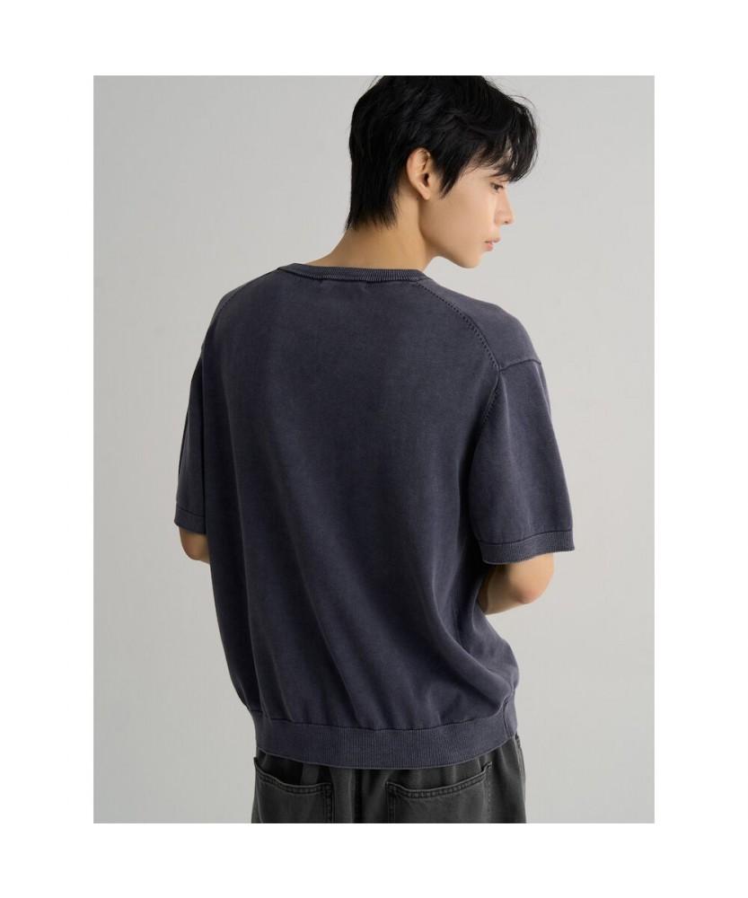 8SECONDS Garment-Dyed Henley Neck Knit Pullover Blue