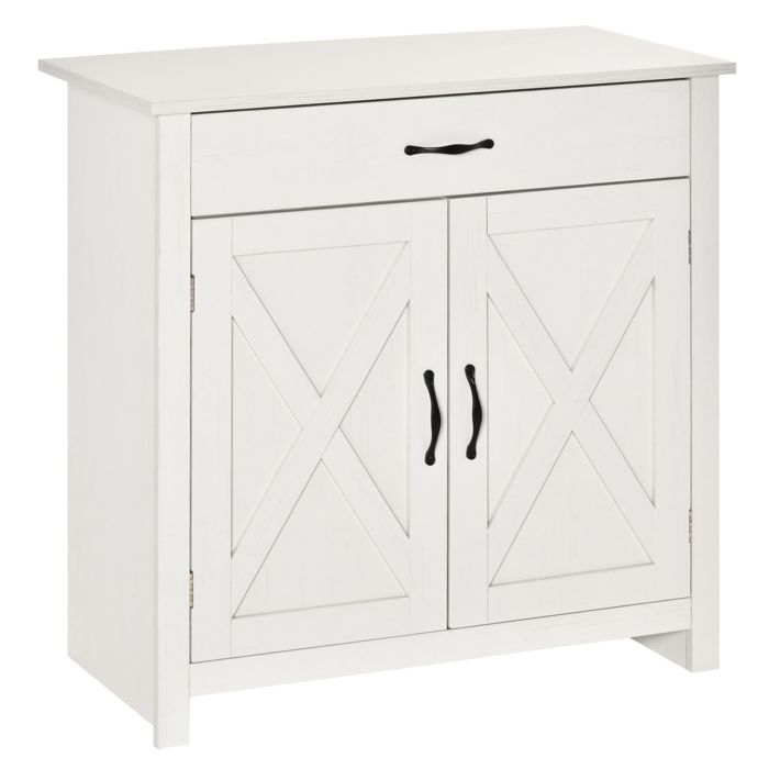 Buffet - HOMCOM - tiroir, 2 portes de grange et étagère réglable - MDF et panneau de particules - 80 x 39,7 x 80 cm - blanc