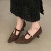 French Temperament Commuter Pointed High Heels 2025 Spring and Autumn Retro Suede Late Evening Wind Fairy Mary Jane Single Shoes