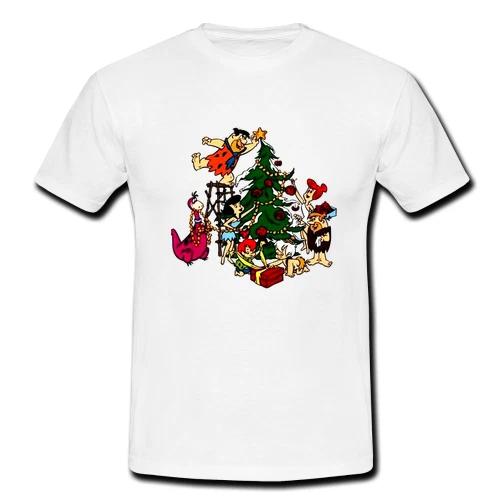 Mens Retro T-shirt Vintage Christmas Tee Flintstones Fred Cartoon Comic Funny