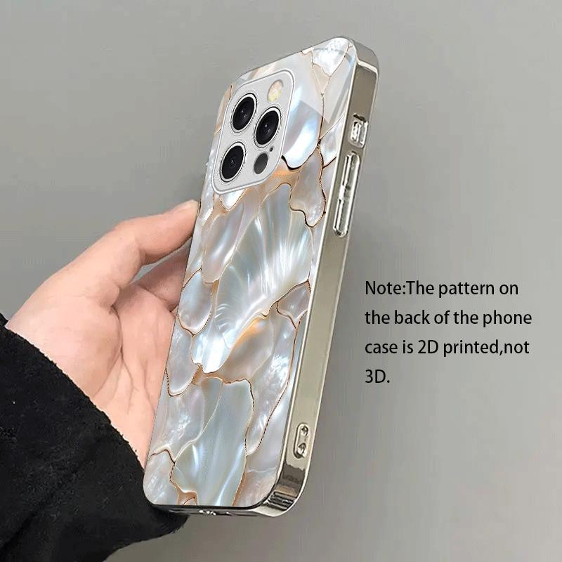Стеклянный чехол для телефона с узором под перламутр, подходит для iPhone17 16 15 14 13 12 11 Pro/Max/Plus, противоударная задняя крышка