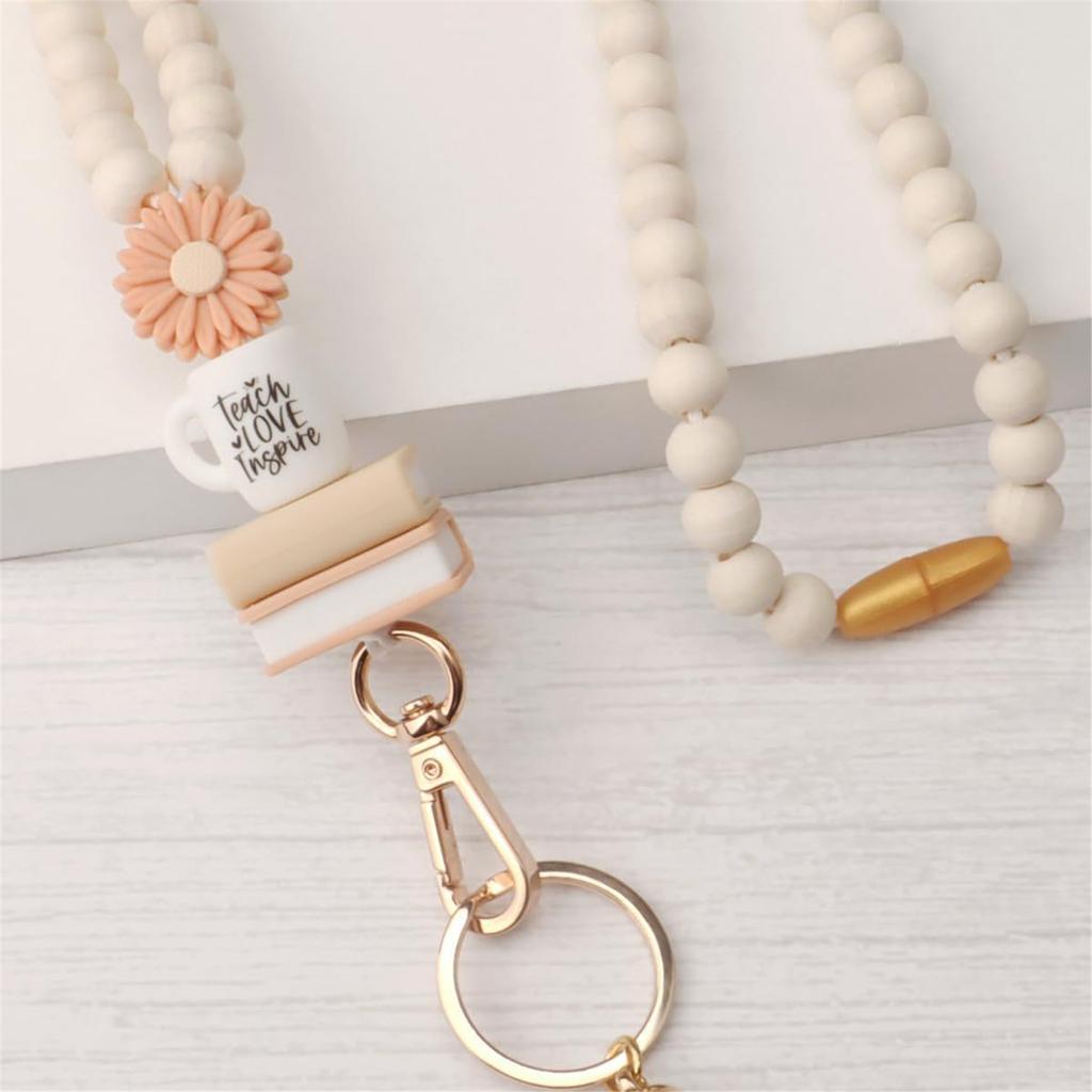 Держатель для карточек и шнурок с бусинами для женщин, прозрачный держатель для карточек с бусинами, шейный ремешок, кисточки, брелок с подвеской