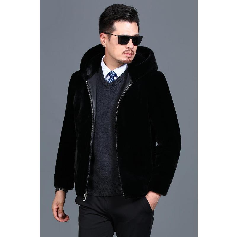 Пальто куртка мужская парка полная норка зимняя теплая норка бархатный контр капюшон черный