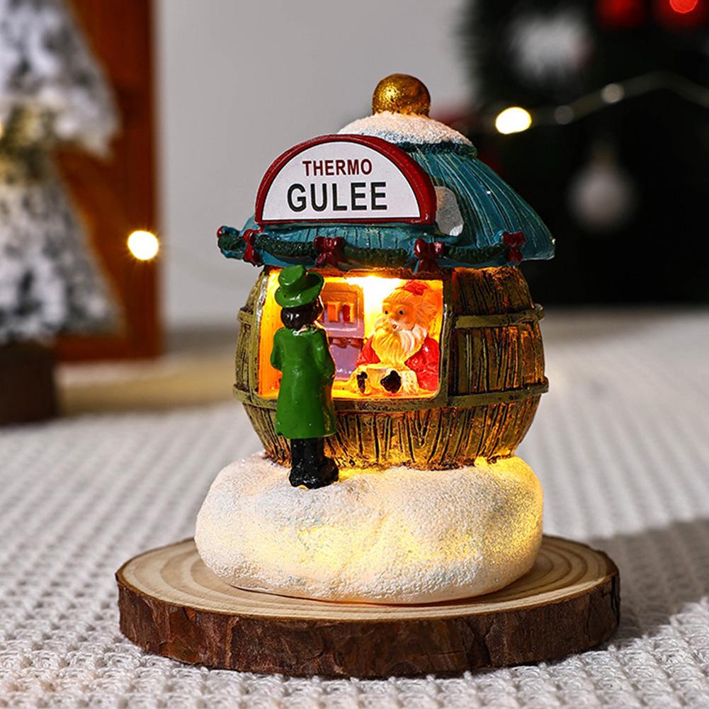 Christmas Luminous Resin Houses LED Micro-Landscape Santa Claus House Craft Ornament Chirtmas Desktop Decoration