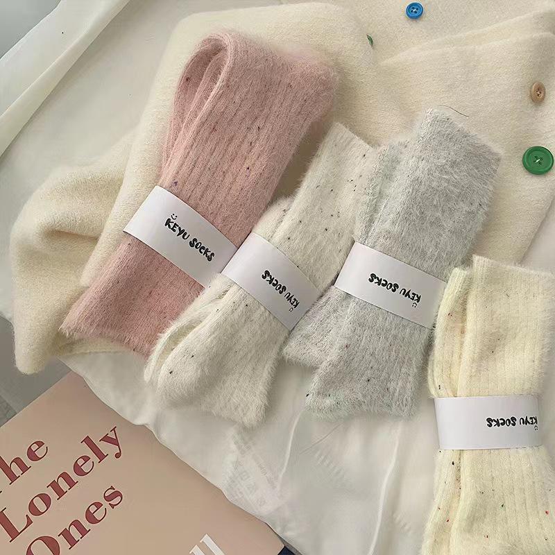 Женские носки из норки: Теплый, толстый, средней толщины, сплошной мех, мягкий, узор из пряжи в горошек