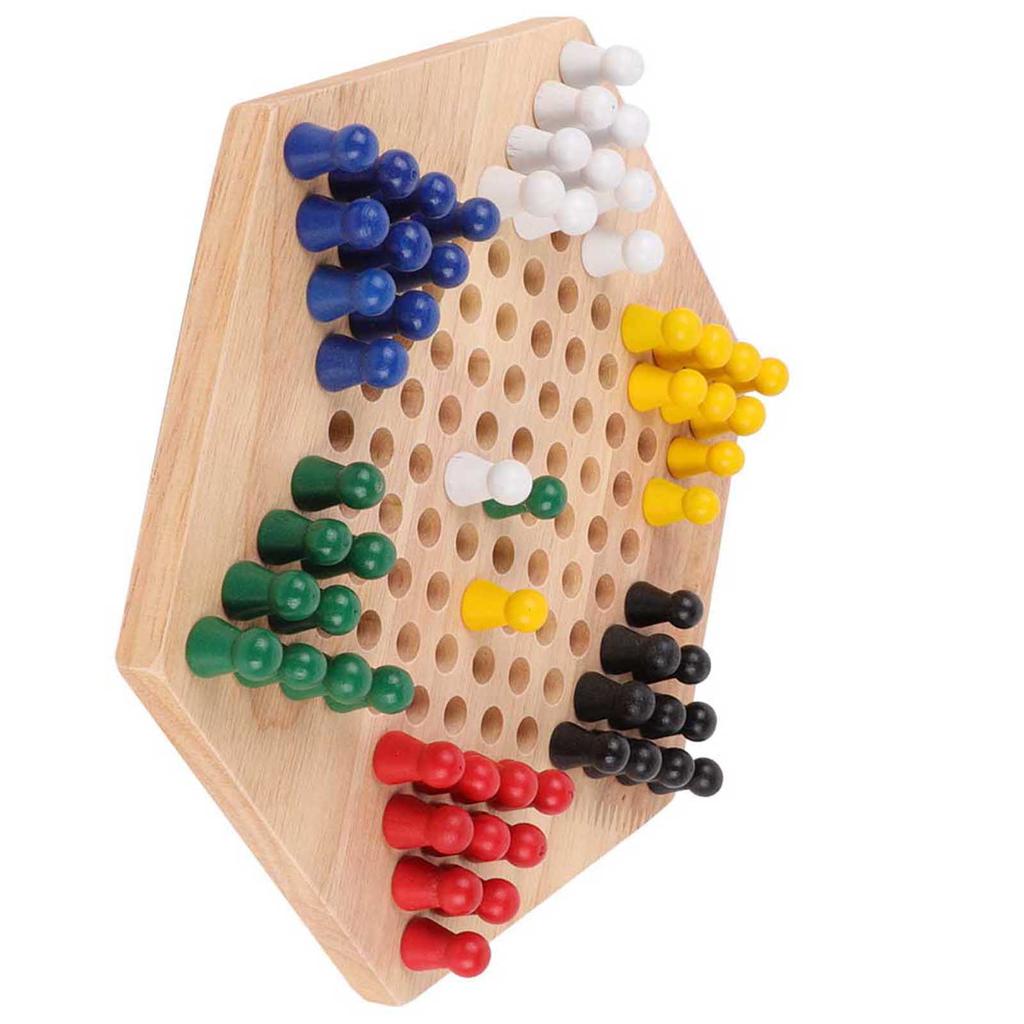 Wooden Educational Board Children Classic Halma Chinese Checkers Set Strategy Family Game Pieces