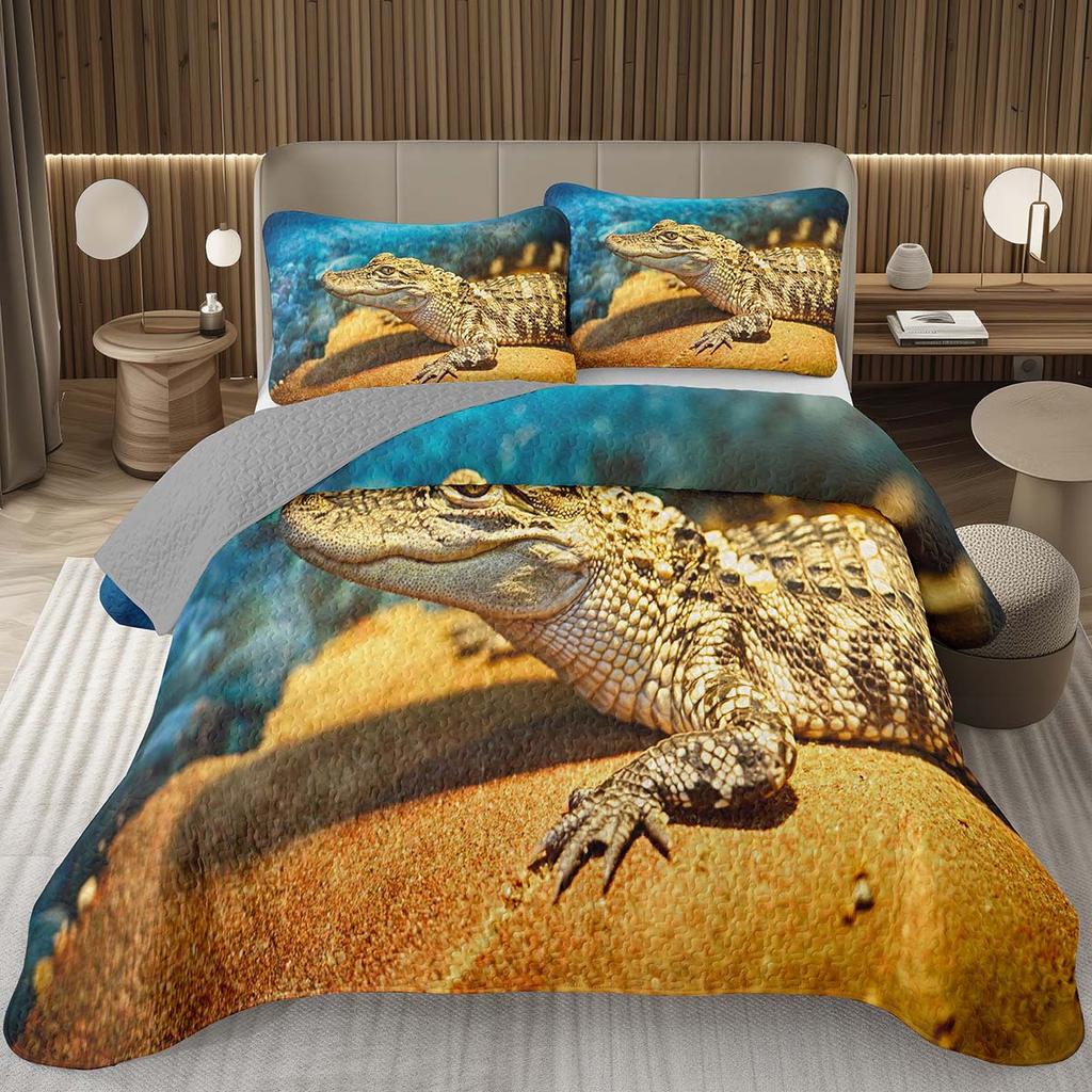 Подростковый крокодиловый плед с узором аллигатора, стеганый комплект постельного белья размера фулл/квин с дикими животными для детей, мальчиков, девочек