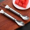 1/2Pcs Watermelon Fork Slicer Stainless Steel 2 In 1 Cutter Round Fork Head Portable Kitchen Fruit Cutting Fork for Watermelon Chunks Cake Bread
