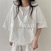 2 Pcs/Set Women Hoodie Shorts Set Half Zipper Hooded Three-quarter Sleeve Loose Big Pocket