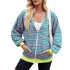 HNXC Women's Fashion Casual Stripe Print Long Sleeve Hooded Hoodies & Sweatshirts