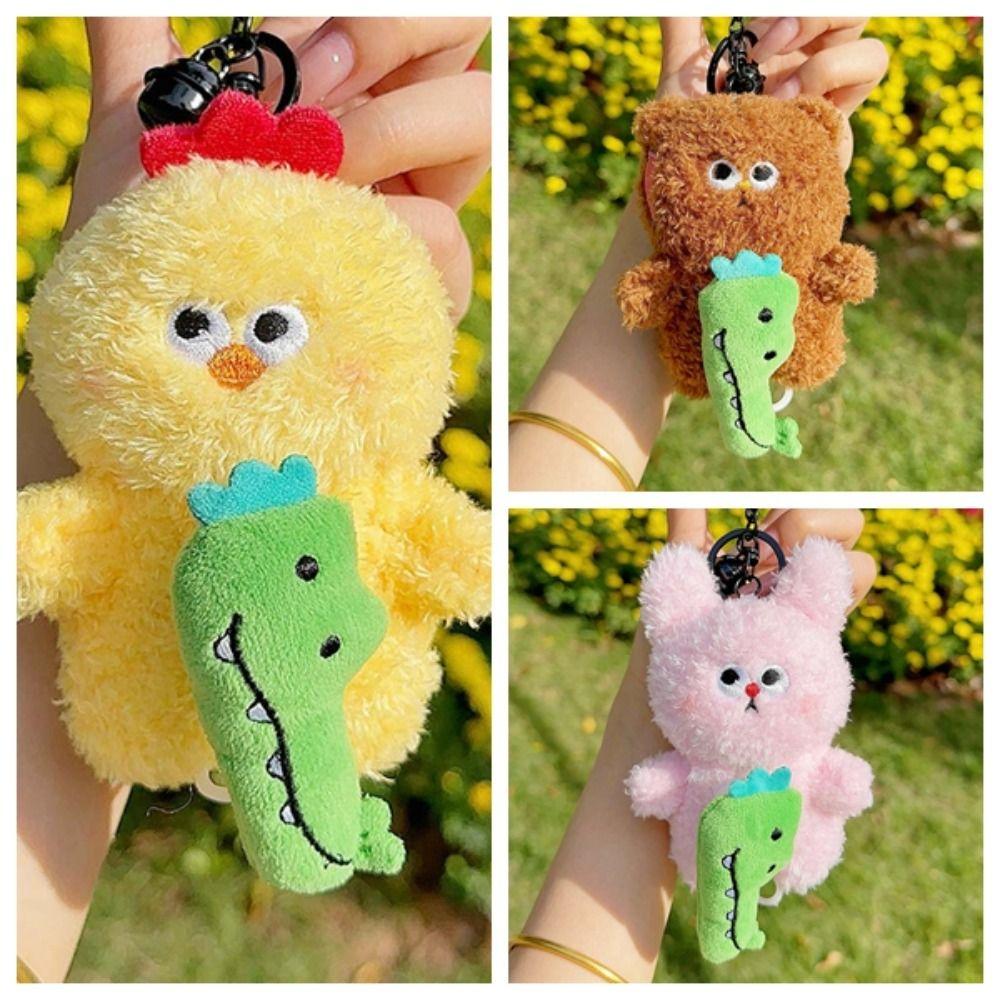 Bear Cartoon Crocodile Pendants Funny Friends Bag Charm Yellow Plush Animal Key Ring  Couple