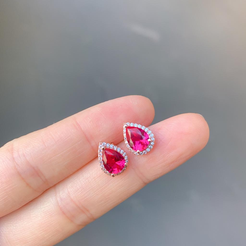 Ювелирные изделия из розового золота Ювелирные изделия из рубина с каплями воды Ожерелье с подвеской Имитация голубиной крови Турмалин Серьги-гвоздики