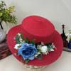 Summer new simple casual rose decoration papyrus flat top straw hat outdoor travel sun protection beach flat top grass