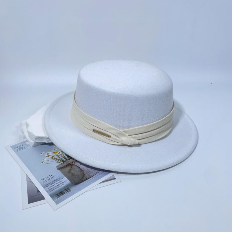 New top hat French retro British flat-top woolen hat women's autumn and winter fashion versatile temperament felt hat men