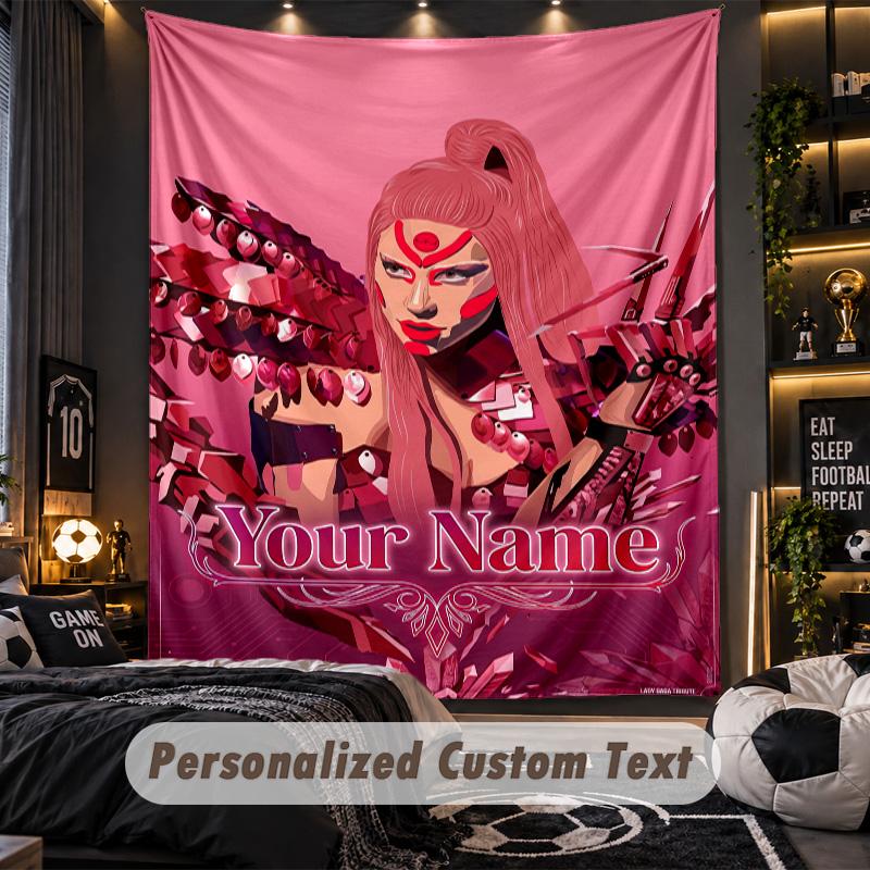 Personalized Wall Tapestry,Lady Gaga Custom Printed Name, Fabric Wall Art For Indoor Room Backdrop