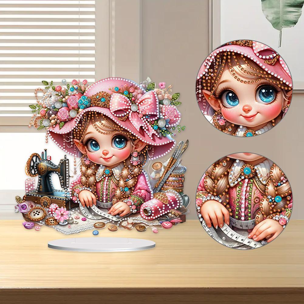 2D плоская печать Девочка DIY Двусторонний печатный Алмазная живопись с бриллиантами на одной стороне Настольные украшения для дома Офиса Настольный декор
