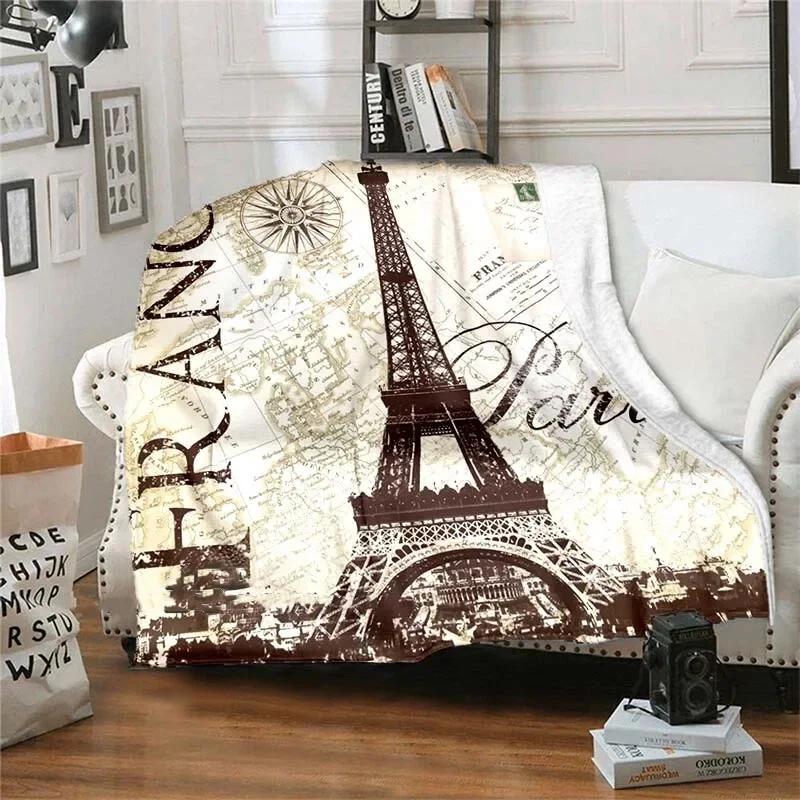 Eiffel Tower Retro Style Flannel Plush Throw Blanket Creative Soft Warm Lightweight Home Sofa Bed Decor Office Travel Gifts
