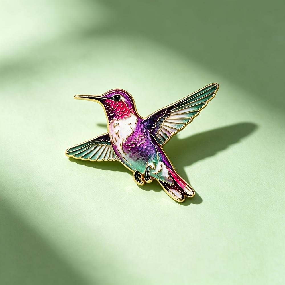 Colorful Hummingbird Enamel Pin Set, Delicate Flying Bird Brooches, Vibrant Nature-Inspired Metal Badges with Gold Trim