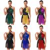 Womens Figure Skating Leotard Sparkle Rhinestone Irregular Hem One Piece Bodysuit Dress Ballet Latin Dance Costume