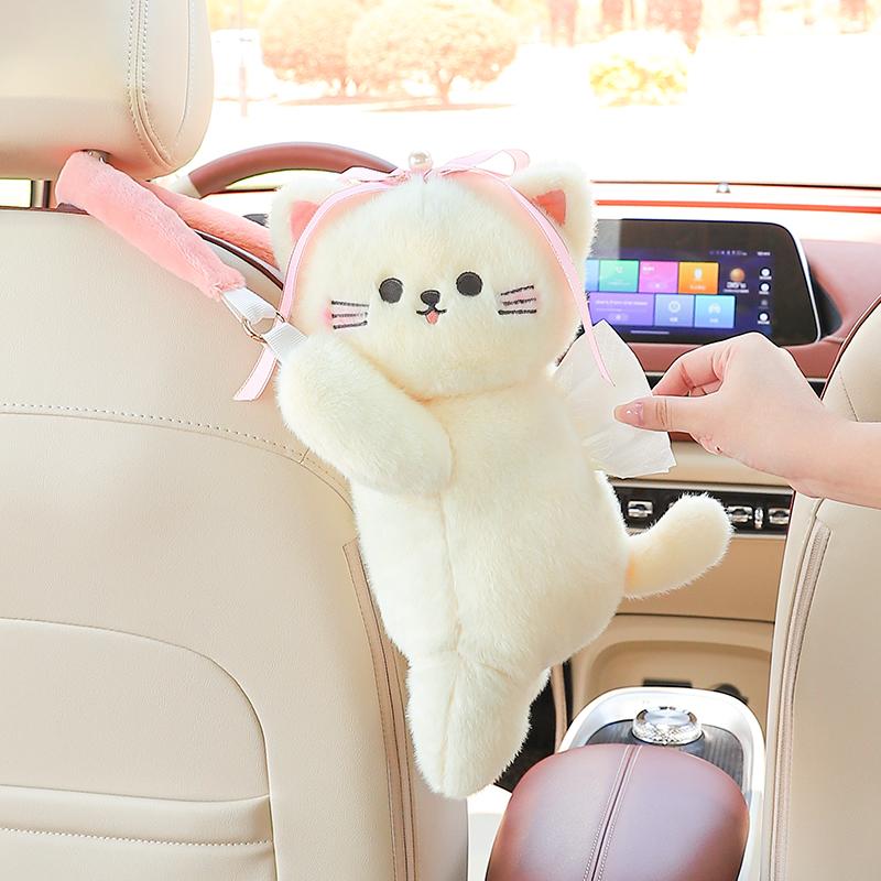 Car Tissue Box Car Drawer Hanging Style Creative Cute Doll Car Tissue Box Cute Cat Panda Plush Tissue Boxes Practical Decoration