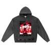 DTG Print Knitted Denim Zip-Up Hoodie Power Anime Boy Brother Print Zipper Hoodies