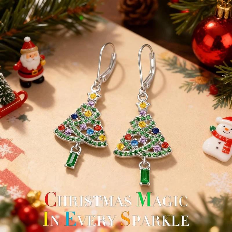 Women Christmas Tree Drop Earrings Multicolor Rhinestone Xmas Holiday Accessories Festive Party Jewelry Christmas Gift earrings