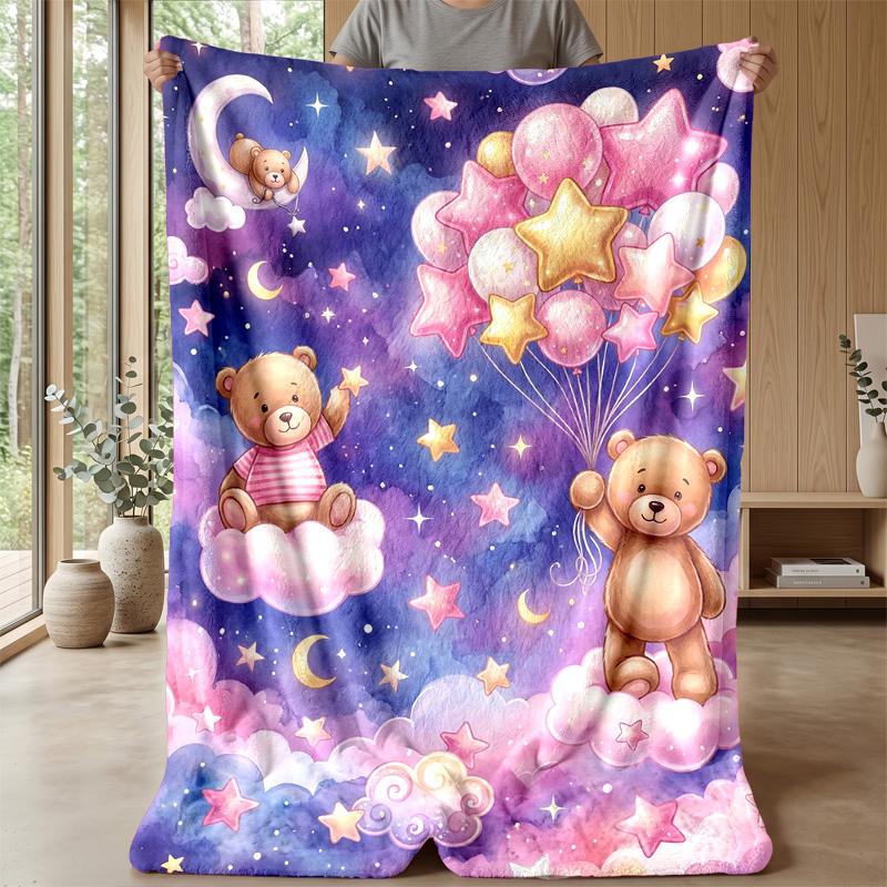 Teddy Bears Hugging under Rainbow Theme blanket Lightweight Warm Flannel Blanket Decorative Throw Blanket for Home Decoration