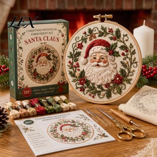 Holiday Theme Embroidery Projects Christmas Kit for Beginners, Pre-Printed Pattern Full Set Art And Craft Kits Adults of Tools, DIY Needlework Festive