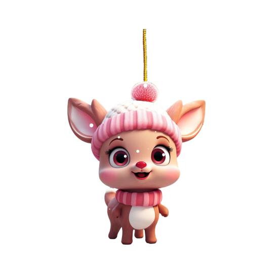 Креативное рождественское украшение в виде розового лося со шнурком, милый внешний вид, подвеска заднего вида для автомобиля, подвесное украшение для рождественской елки