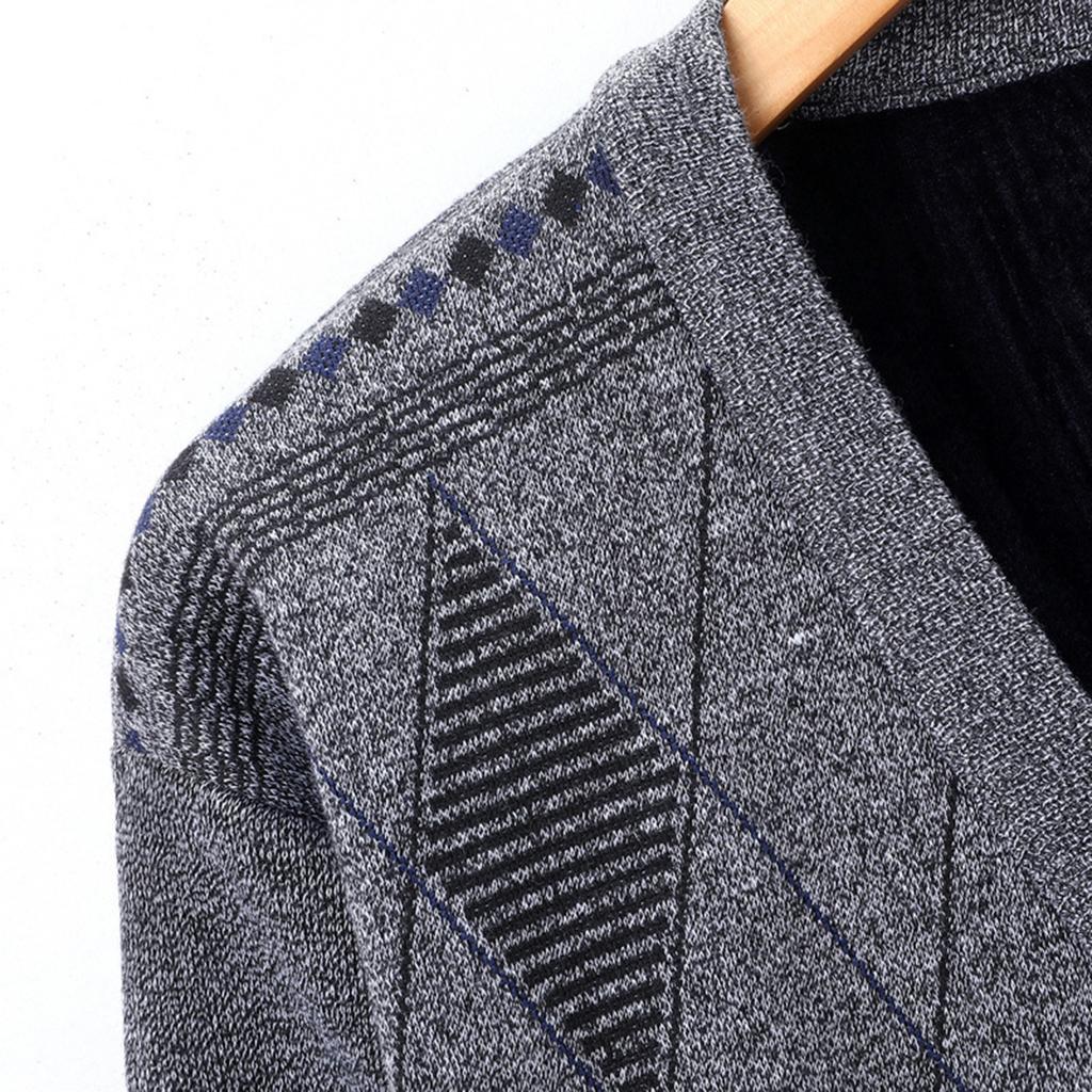 Men's V-neck Buttoned Fleece-lined Cardigan Sweater Long-sleeved Knitted Sweater Jacket
