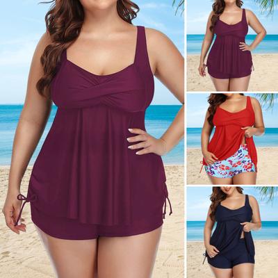 2 шт./компл. Летний купальный костюм Спортивный стиль Топ-майка на бретелях Танкини Принтованные шорты Комплект Раздельный дизайн Купальник