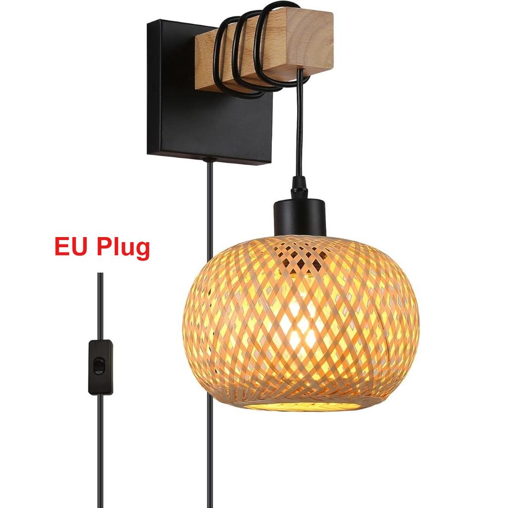 JOYINLED Японский Бохо Люстра, E27 Плетеная из Бамбука Настенный Светильник для Спальни Ванной Гостиной Винтажный Ротанговый Включаемый Светильник 20 см