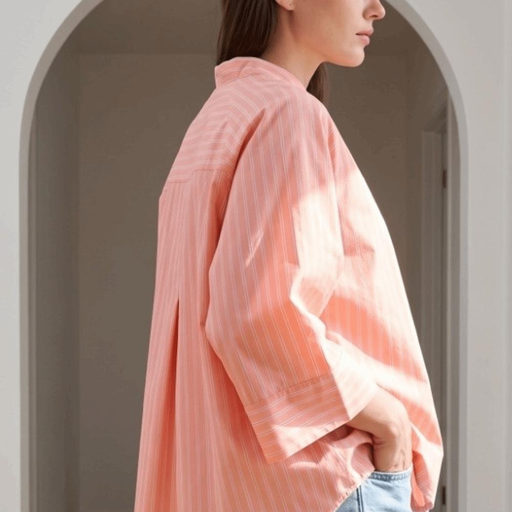 Asymmetric Button Tops Elegant Casual Blouse Fashion Tops Loose Striped Shirt  for Woman