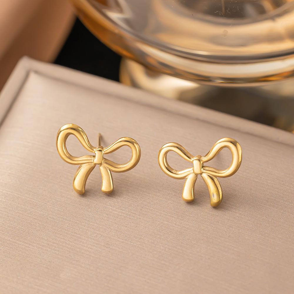 Trendy Classic Stainless Steel Bow Charm Jewelry Set for Women And Girls - Necklace Bracelets Earrings Choker Party Gift