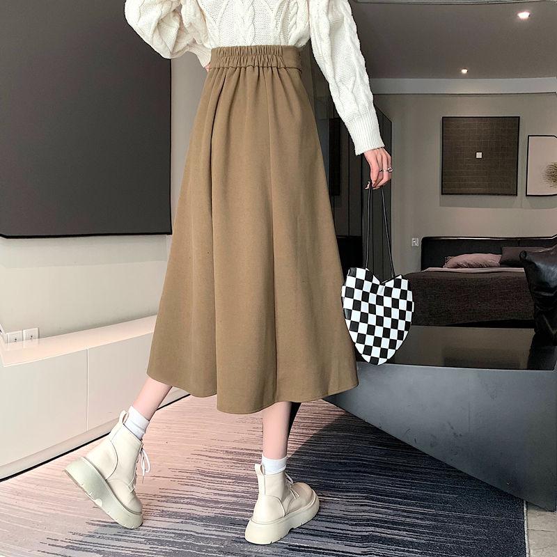 Модная черная шерстяная юбка трапециевидной формы средней длины с эластичной резинкой на талии для осенне-зимнего сезона