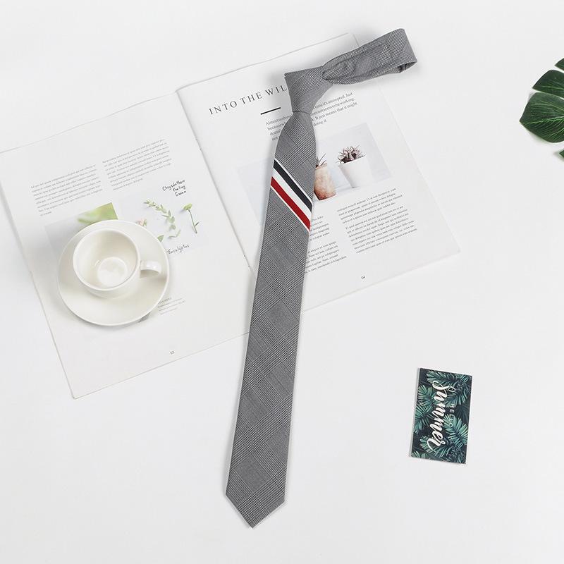 Корейский галстук из серой шерсти в трехцветную полоску шириной 5 см - мужской, деловой, черный, узкий