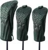 Premium PU Leather Golf Headcovers for and Wood Golf with Wave Pattern Conversion Daggers (3-Piece Set) Driver, Driving, Clubs, (Black)
