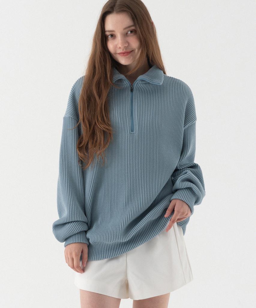 PIANER Comfortable Oversized Half-Zip Collared Knit (Sky Blue)
