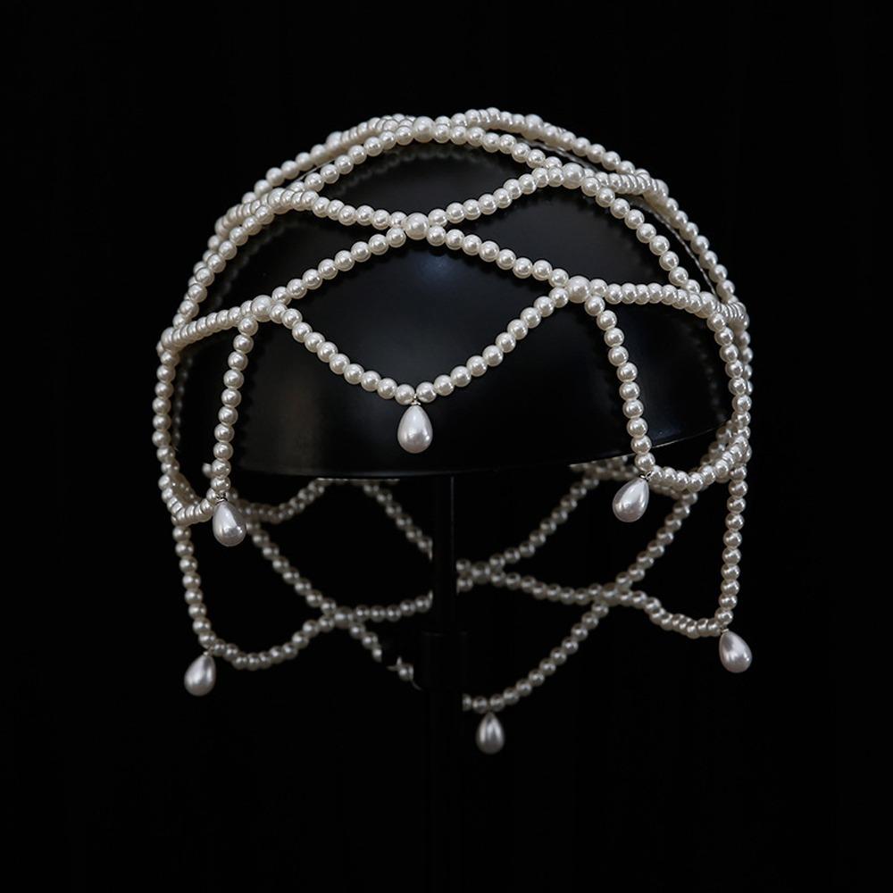 Handmade Headwear Tassel Bride Headpiece New Pearls Weave Hat Women