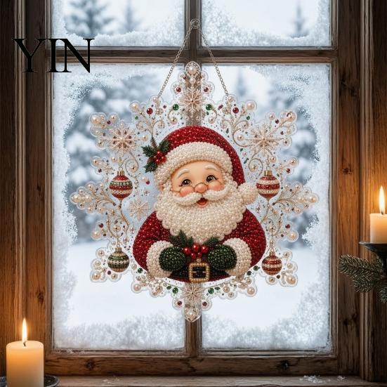 Christmas Craft Kits for Adults Faux Pearl Painting Suncatcher Art Kit, Acrylic Snowflake Shape Board Decorative Gemstone Ornament Sets with