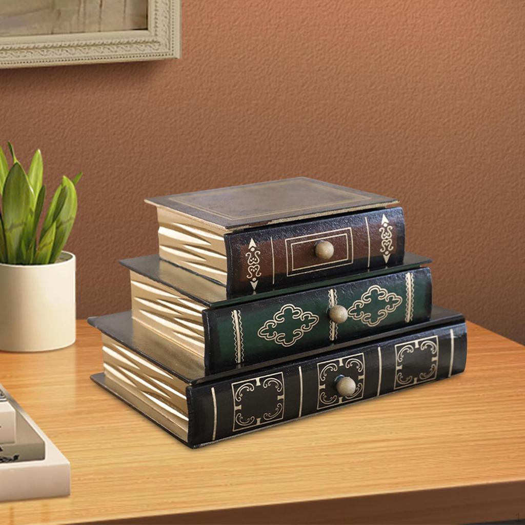 Book Shaped Storage Box Antique Desktop Ornament Multifunction Wooden Decorative Fake