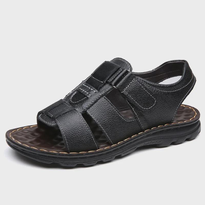 Men's 2024 Summer Genuine Leather Breathable Sandals - Versatile, Soft Bottom, Beach-Ready.
