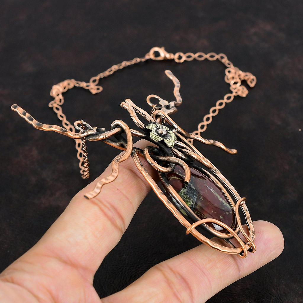 Ожерелье из драконьего кровавого камня, ожерелье из медной проволоки, регулируемое ожерелье с драгоценными камнями, дизайнерские медные украшения, ожерелье ручной работы, свадебные подарки