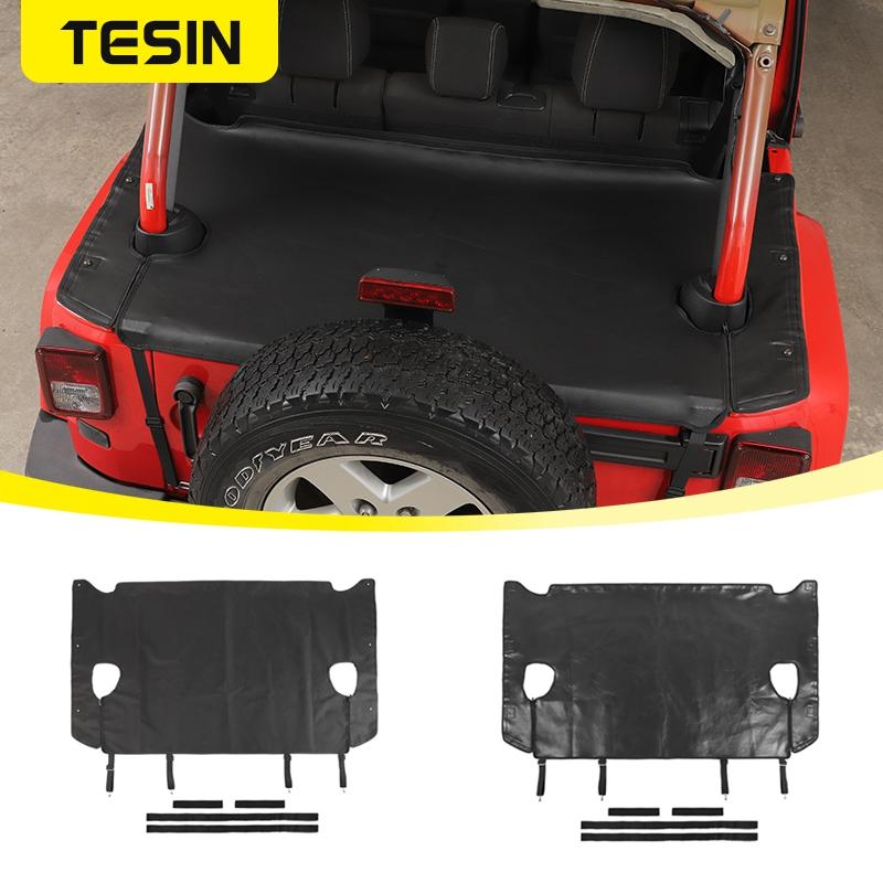 TESIN Trunk Leather/Oxford Cloth Isolation Cover Mat for Jeep Wrangler JK 2007-2017 4-doors Car Rear Tailgate Pet