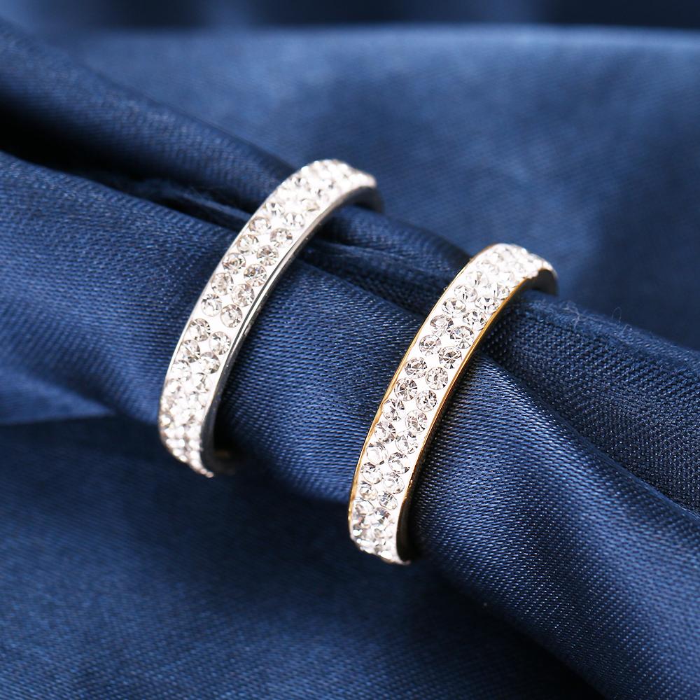 2 ряда линий прозрачные кристаллы обручальные кольца для женщин мода горный хрусталь нержавеющая сталь женские подростковые ювелирные изделия anillos mujer R3