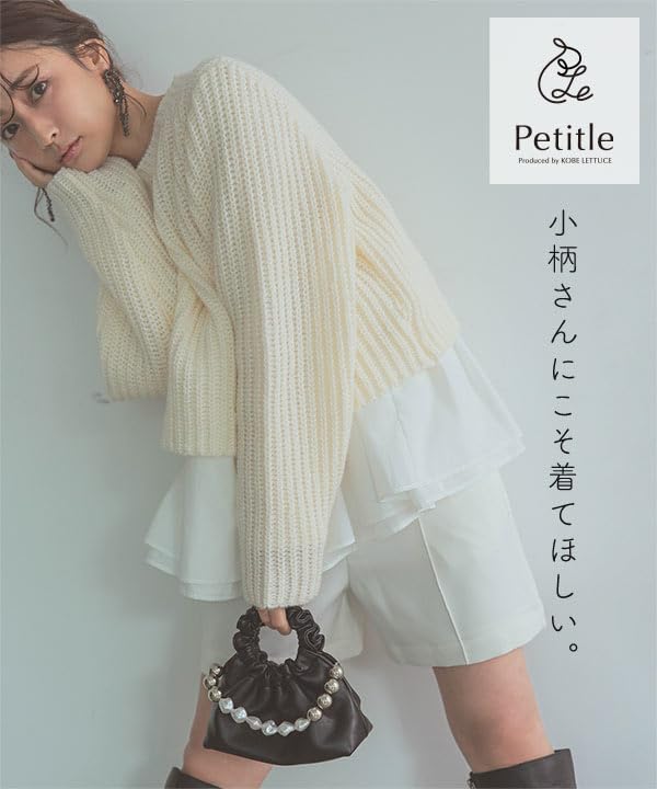 Комплект трикотаж x блуза свитер блуза с оборками M Petite [Kobe Lettuce] [Petite] 2-х предметный женский [N1089] Черный/Off