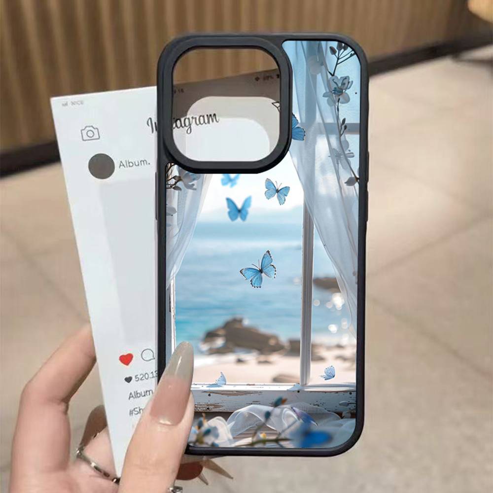 Blue Butterfly Ocean Waves For iPhone 17 16 Pro Max Air 13 12 Mini 14 15 Plus 11 PC+TPU Back Cover